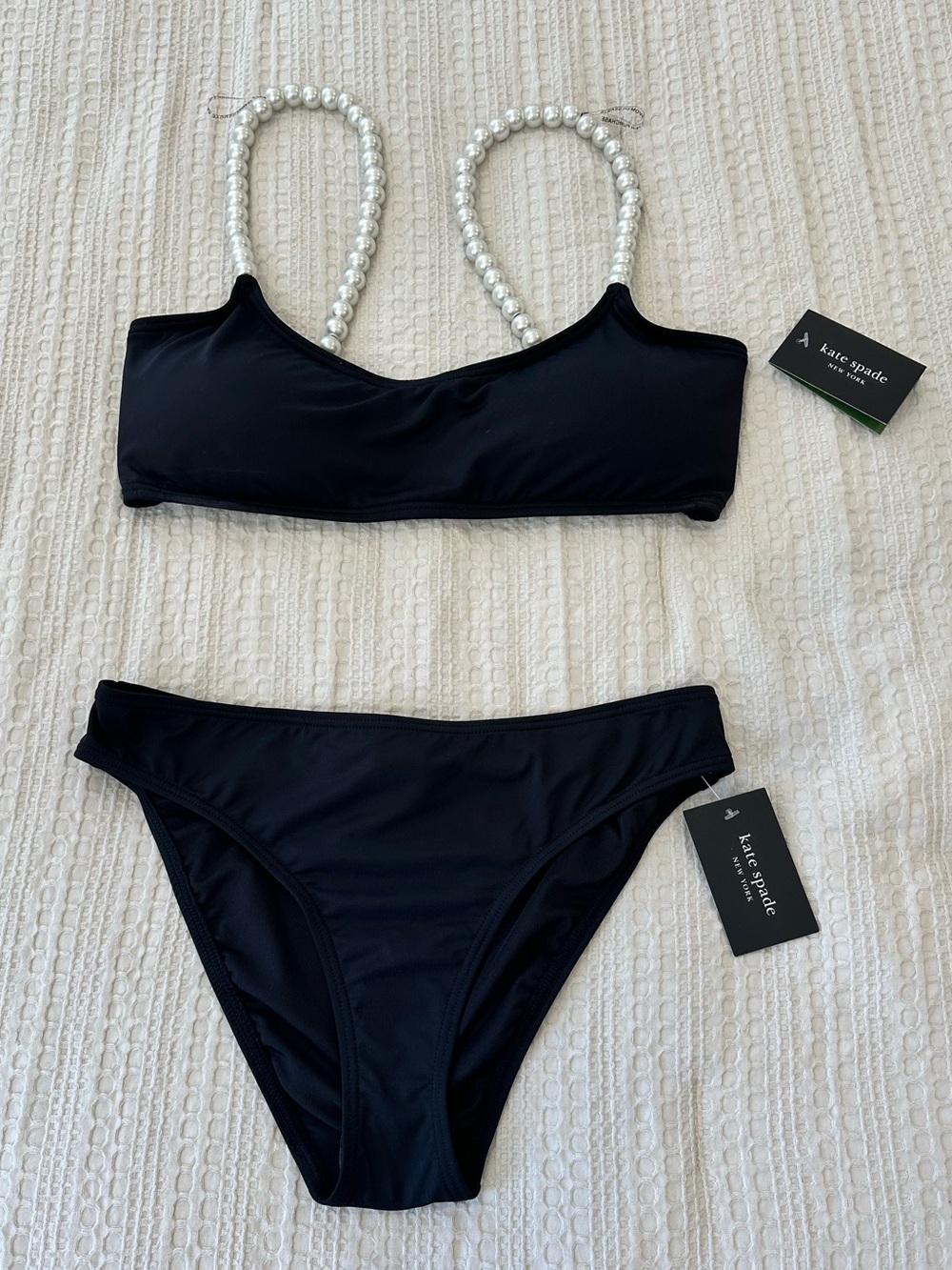 NWT! Kate Spade String of Pearls Bikini Bathing Suit Swimsuit Black Size Small